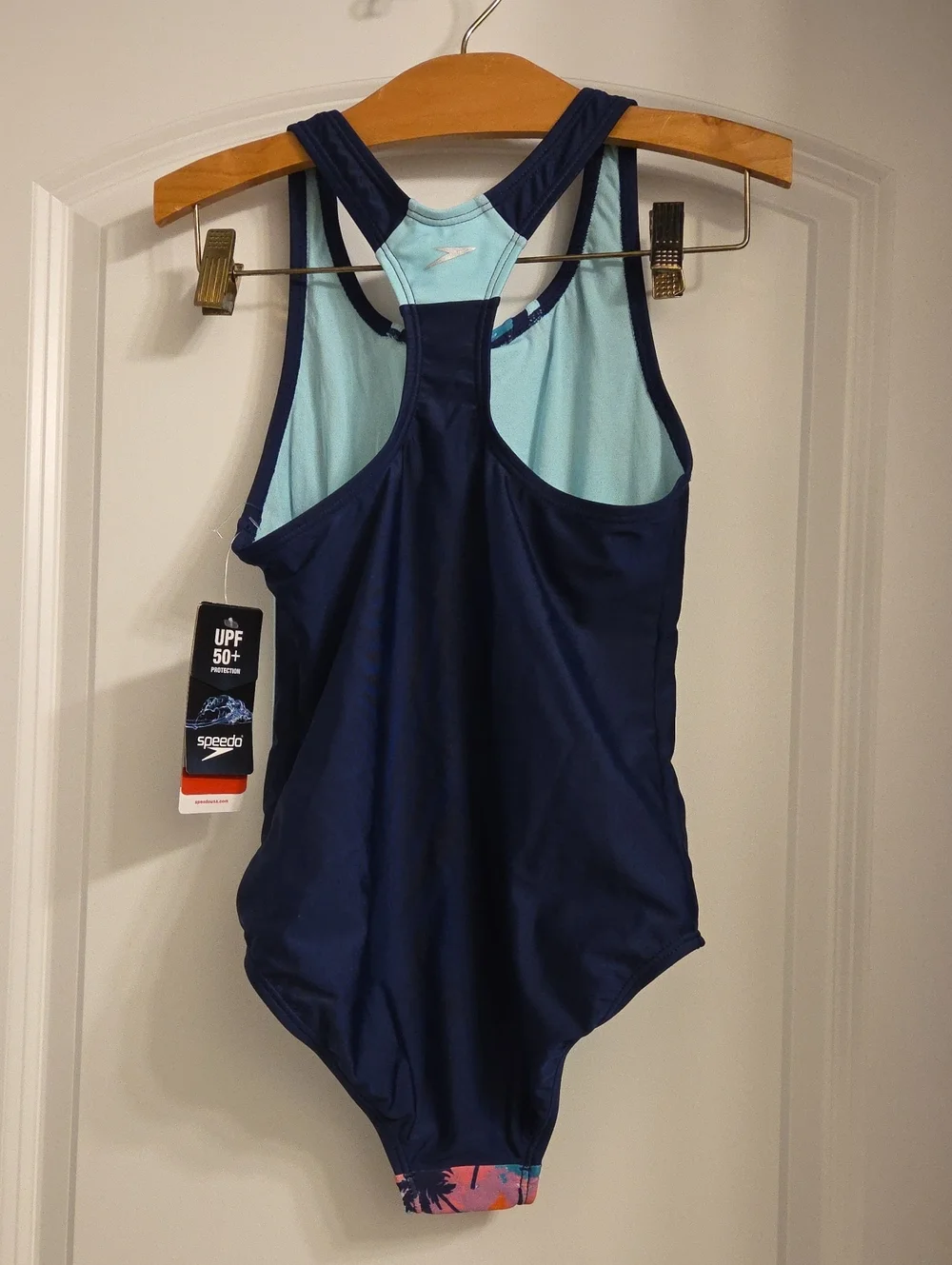 Speedo Navy One-Piece Swimsuit with Tropical Multicolor Palm Print